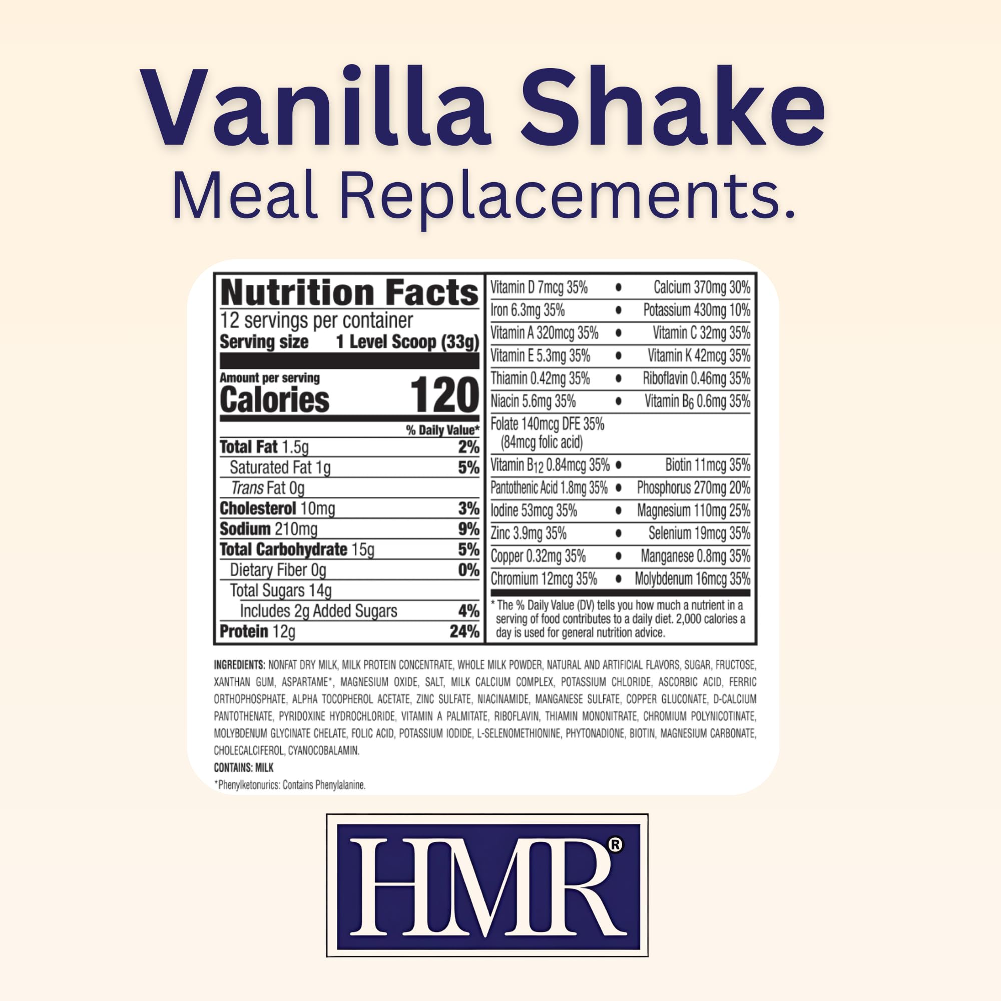 HMR 120 Vanilla Shake Meal Replacement Powder | Vanilla Shake Mix to Support Healthy Weight Loss | 12g of Protein | Nutritional Drink | Low Calorie Food | 12 Servings