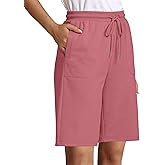 luvamia Sweat Shorts for Women Pull On Casual Athletic Bermuda Shorts Drawstring Long SweatShorts with Pockets