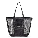 Tainehs Mesh Beach Tote Large Zipper Bag Shopping