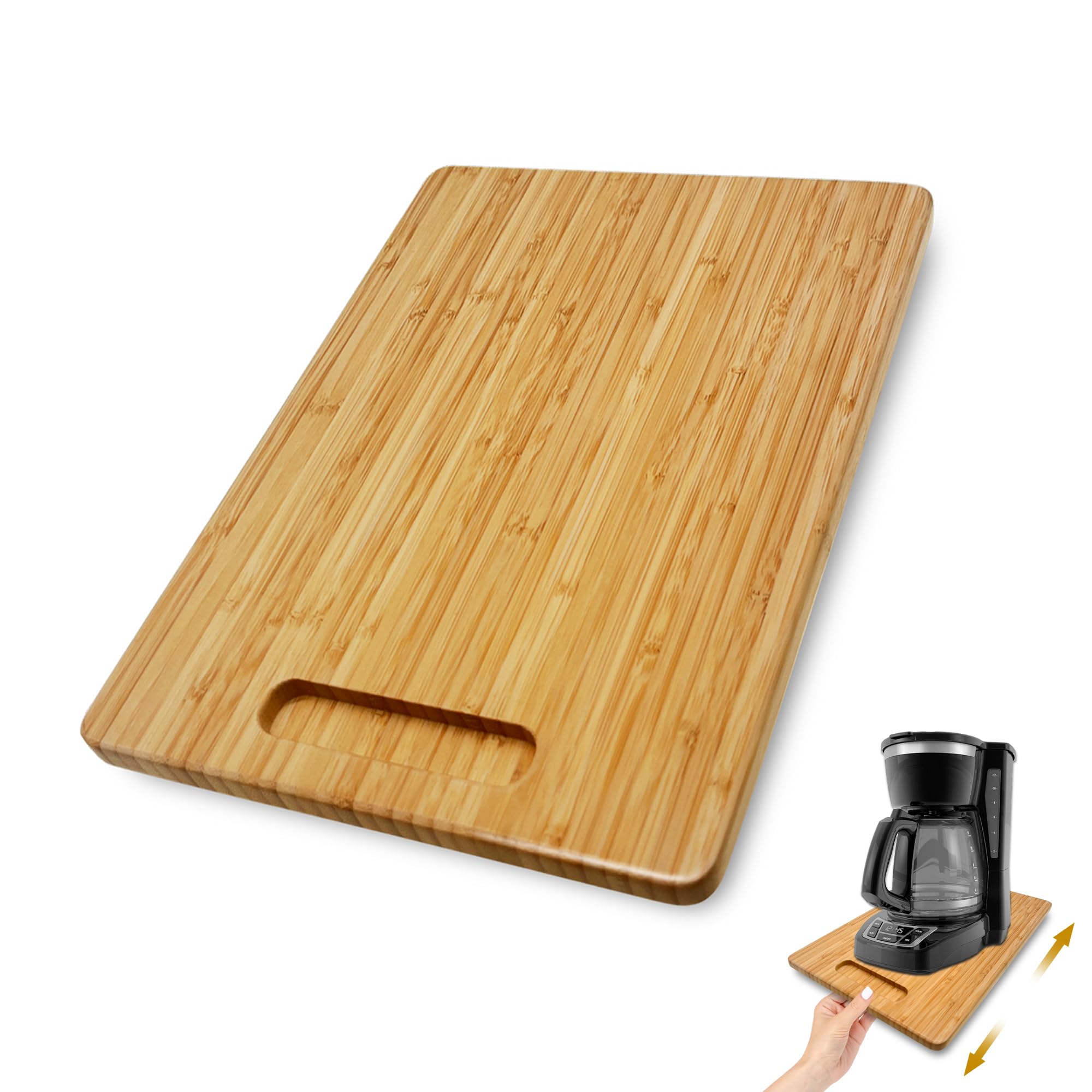 Bayting Bamboo Appliance Sliders for Kitchen Appliances, Sliding Tray with Silent Rubber Wheels for Coffee Maker, Kitchen Countertop Appliance Rolling Tray (Medium 9.5