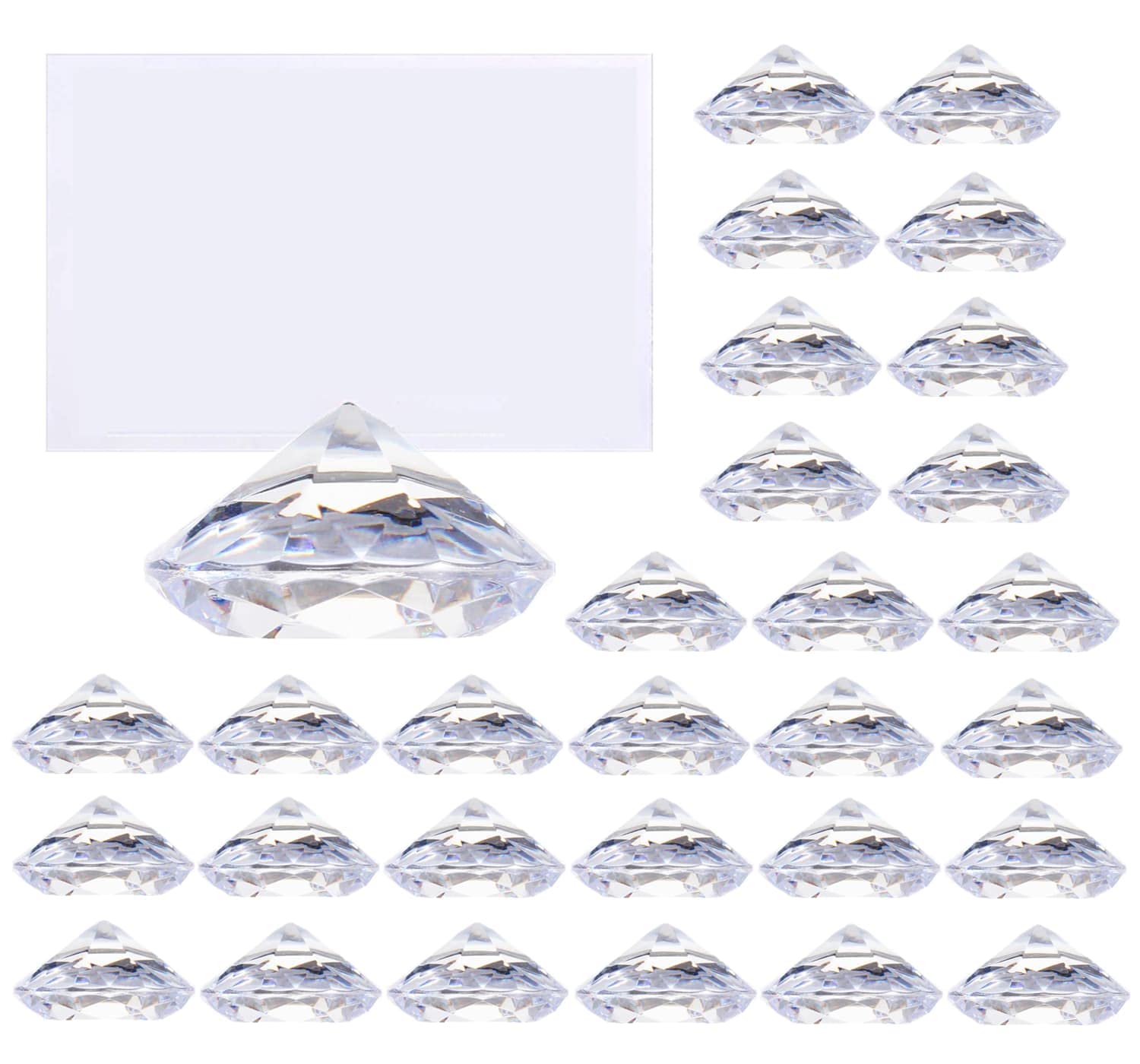 Eidoct 30 Pack Diamond Place Card Holders Crystal Table Number Card Stands Sturdy Acrylic Table Card Stands for Weddings Party Decoration Table Setting (White)