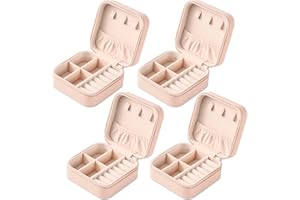 Neveika Portable Travel Mini Jewelry Box Leather Jewellery Ring Organizer Case Storage Gift Box Girls Women (4pcs pink).