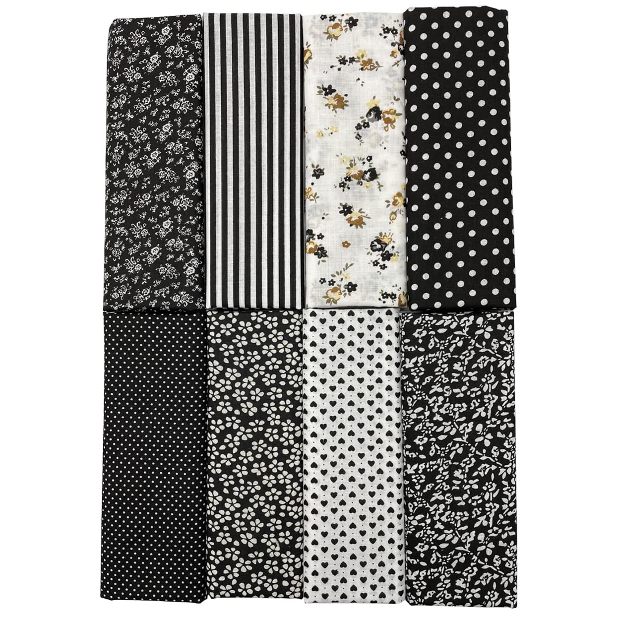 Jukway 8Pcs Cotton Fabric Bundles 50x50 cm Squares, Printed Patterns Cotton Fabric Patchwork Craft DIY Sewing Fabric for Quilting, Decoration, Scrapbooking, Handwork, Arts, Hobbys (Black)