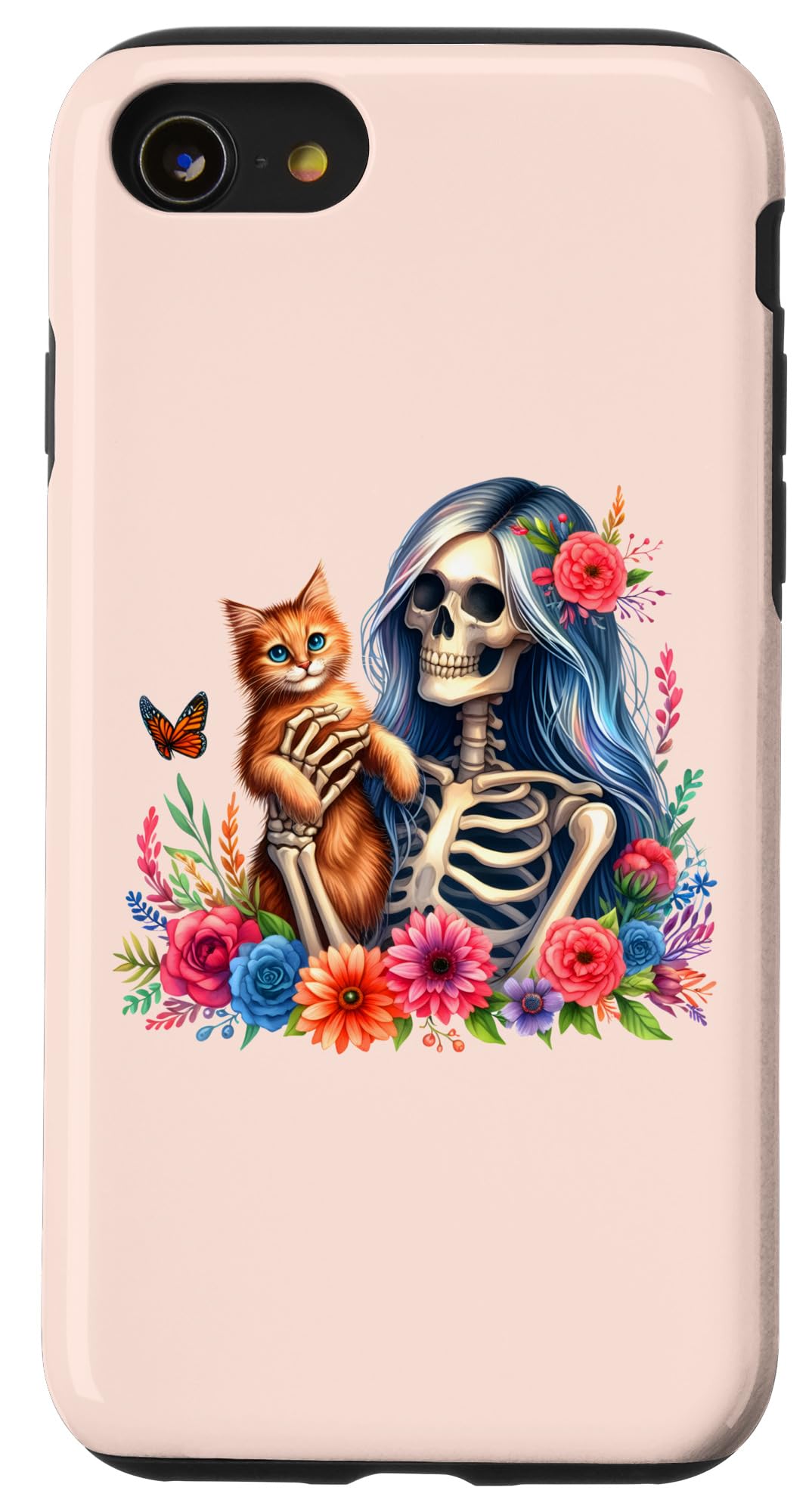 iPhone SE (2020) / 7 / 8 Female Skeleton And Cute Kitten Cat Lovers Halloween Vintage Case — image 1