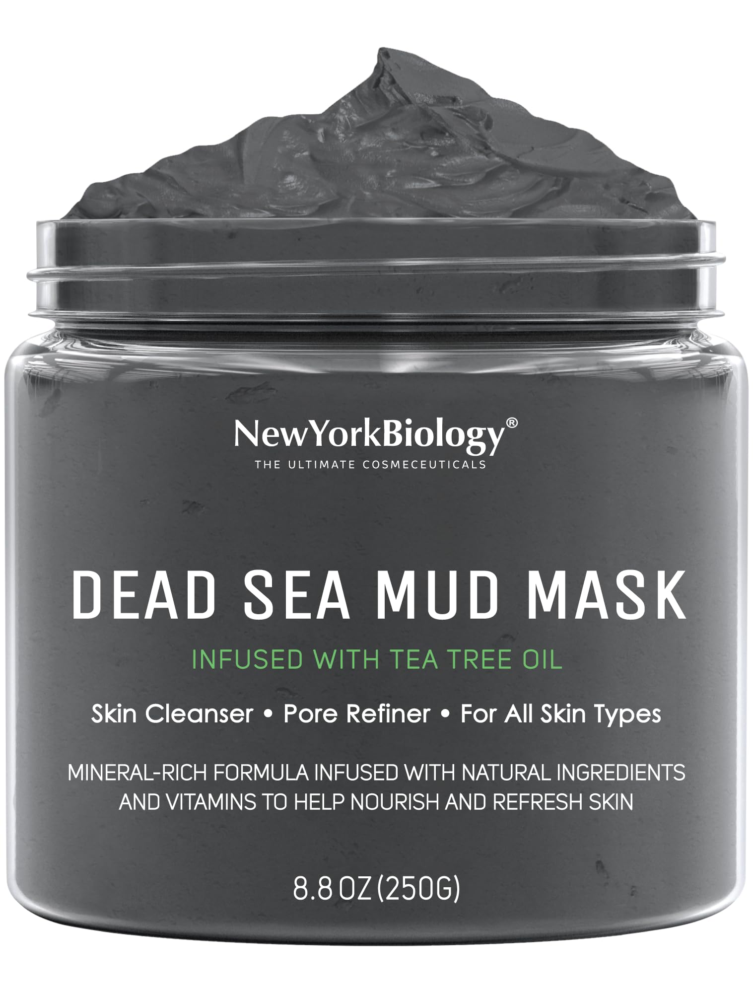 New York Biology Dead Sea Mud Mask for Face and Body | with Tea Tree | Spa Quality Pore Refiner for Oily Skin | Natural Skincare for Women & Men | Tighten Skin for A Healthier Complexion | 250 g