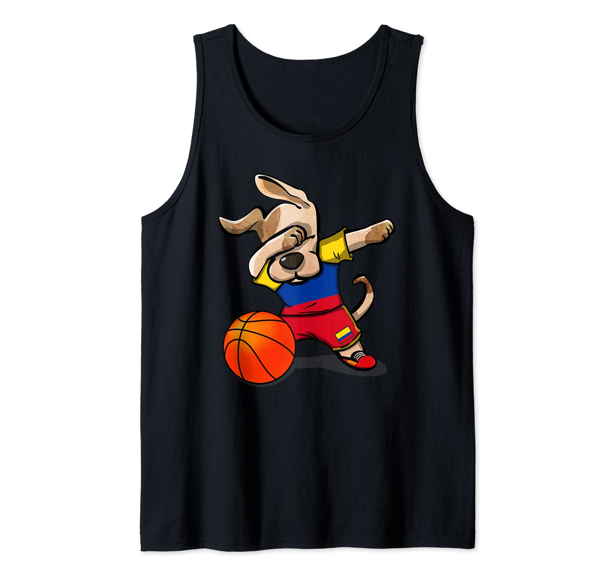 Funny Dabbing Dog Colombia Basketball - Colombian Flag Sport Tank Top