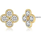 Clover Earrings for Women Gold Plated Four Leaf Stud Earring Dainty Small Rhinestones Flower Studs Simple Jewelry Gifts