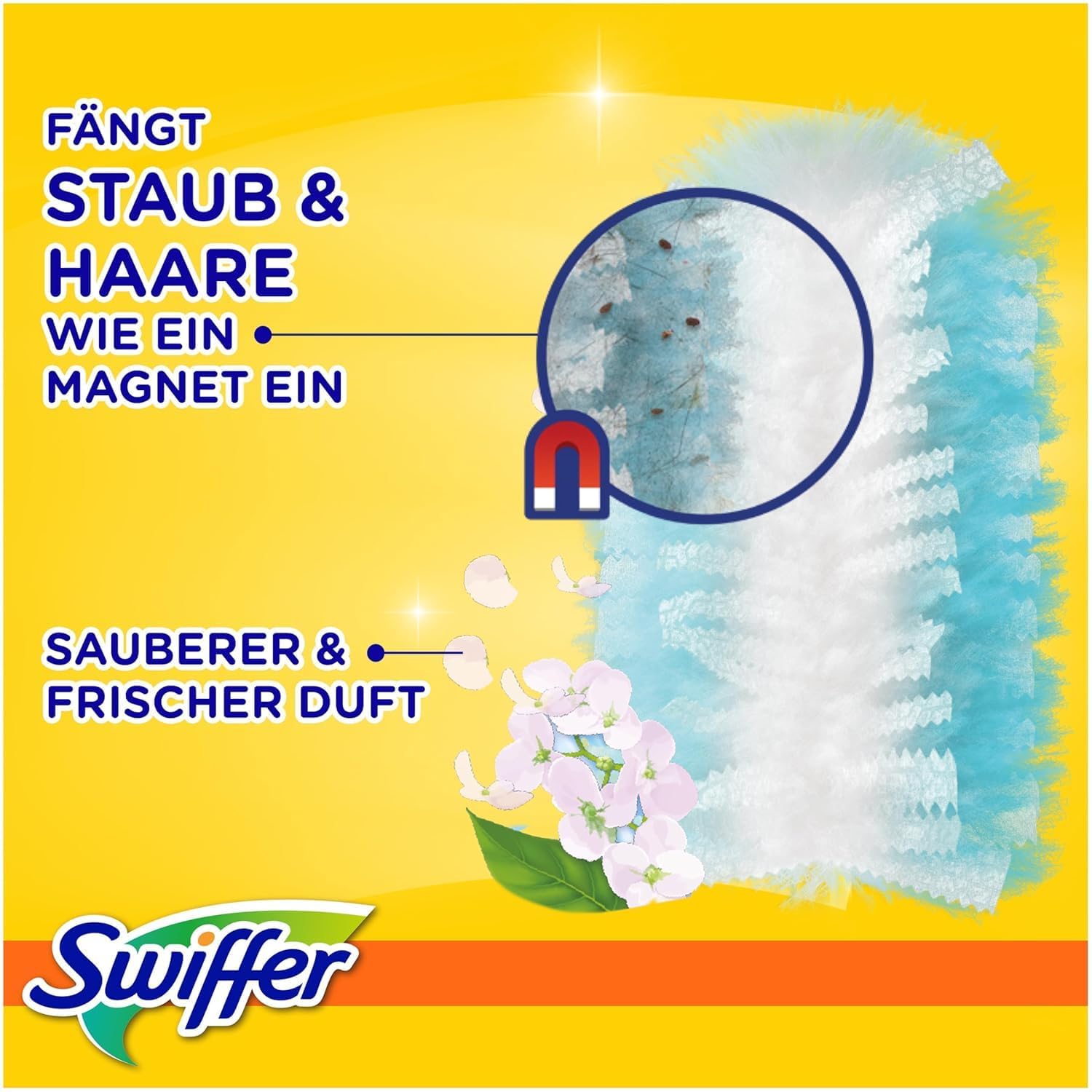 Swiffer Staubmagnet Nachfüllpackung, 25 Tücher (5×5) mit Febreze-Duft, Fängt Und Schließt 3-mal Mehr Staub Und Haare Ein Als Herkömmliche Staubwedel 4
