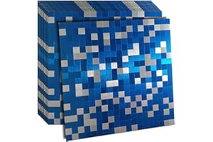 weimeisc 10 Sheets Peel and Stick Backsplash Tile for Kitchen, Self-Adhesive Mosaic Tile, Decorating for Bathroom Vanities，Fireplace Décor, Laundry Table (Brushed Blue+Brushed Silver)