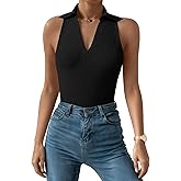 Ribbed Tank Tops for Women, Going Out Trendy Sleeveless Shirts Collared Casual Knit Top