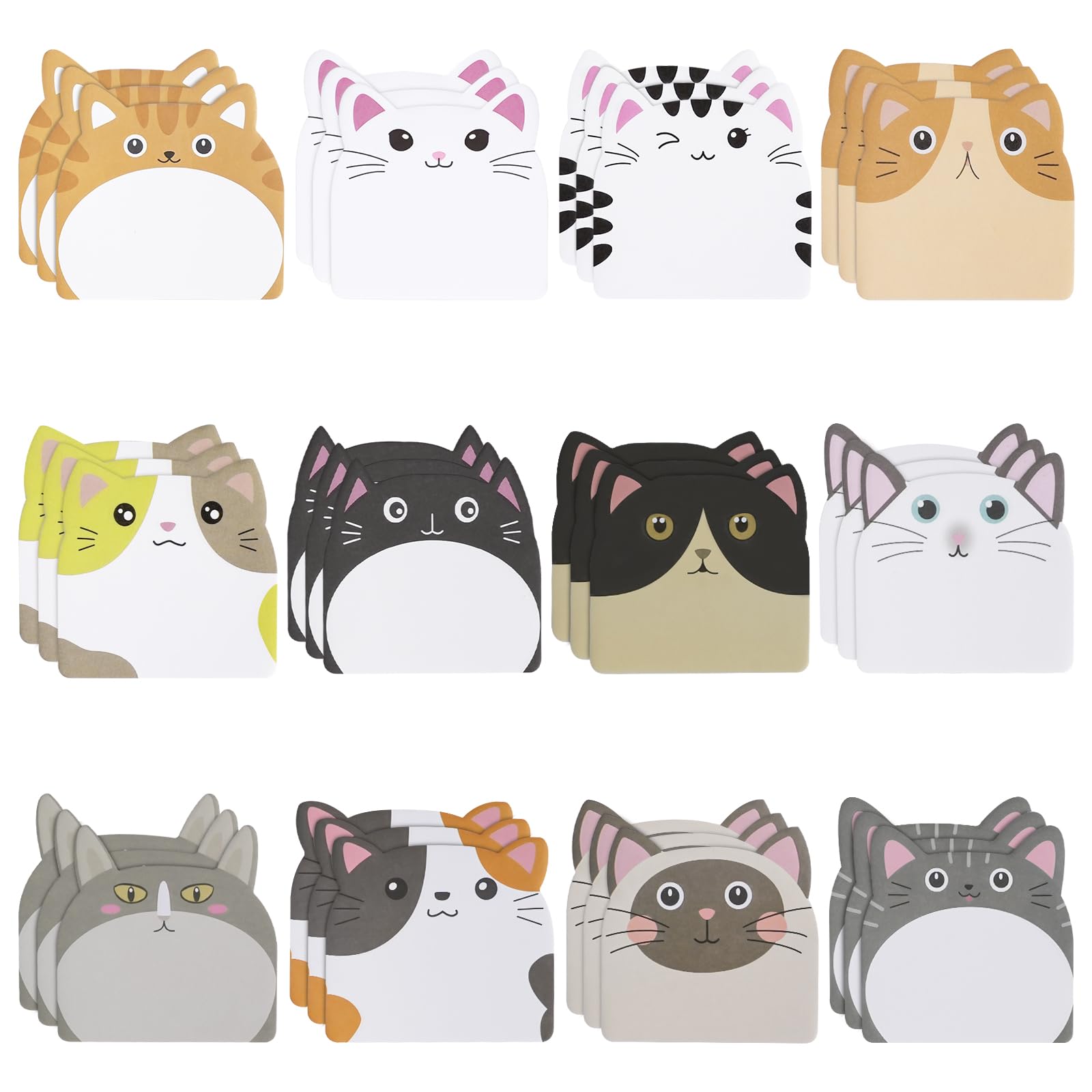 CRITIVE-S 36PCS Sticky Notes Set Cartoon Animal, Pastel Sticky Note Shaped Memo Note Pads, Self-Stick Notes Cute Stationery Supplies Page Markers, Cat Book Annotation Tabs for Home Office School Gift — image 1
