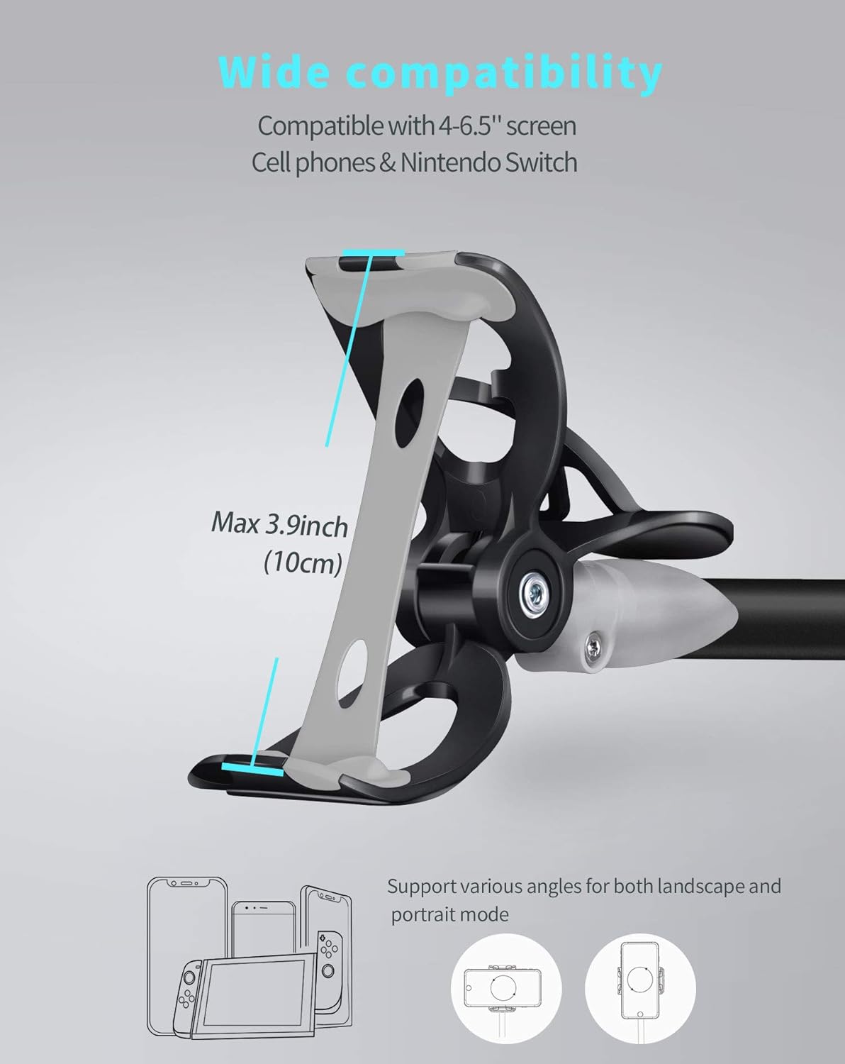Gooseneck Bed Phone Holder, SAIJI Flexible Long Arm Phone Mount for Desk, Clip Bracket Clamp Stand for 4.0-6.5'' Mobile Cell Phone Stand Document Camera Nintendo Switch (Black)