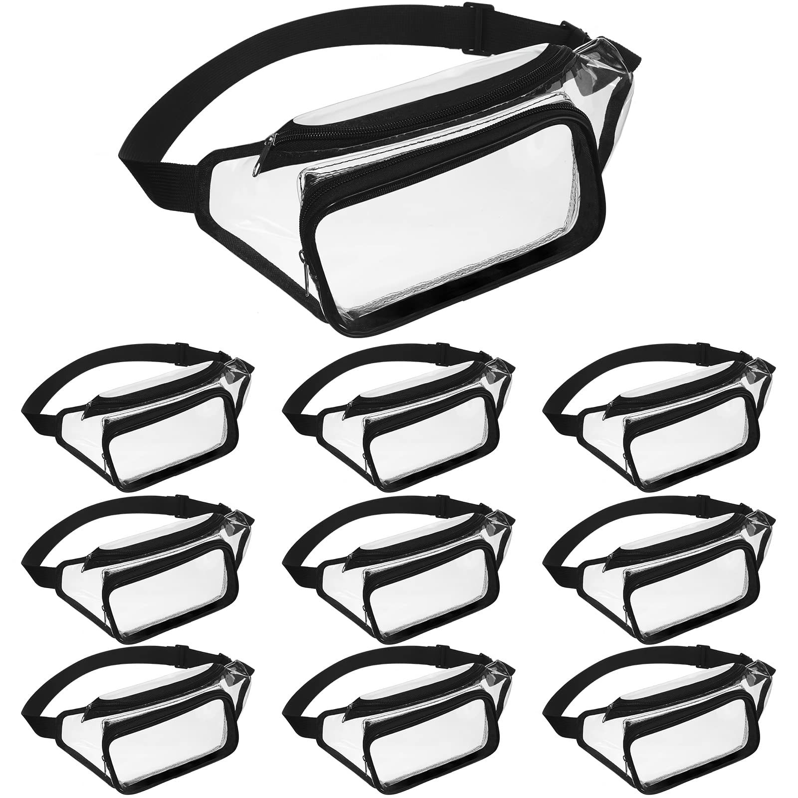 Photo 1 of 10 Pcs Clear Fanny Packs, Waterproof Clear Waist Bag Transparent Stadium Approved Purse Cute Adjustable Belt Bag Portable Waist Pack for Men Women Sports Travel Beach Concerts Events (Black)
