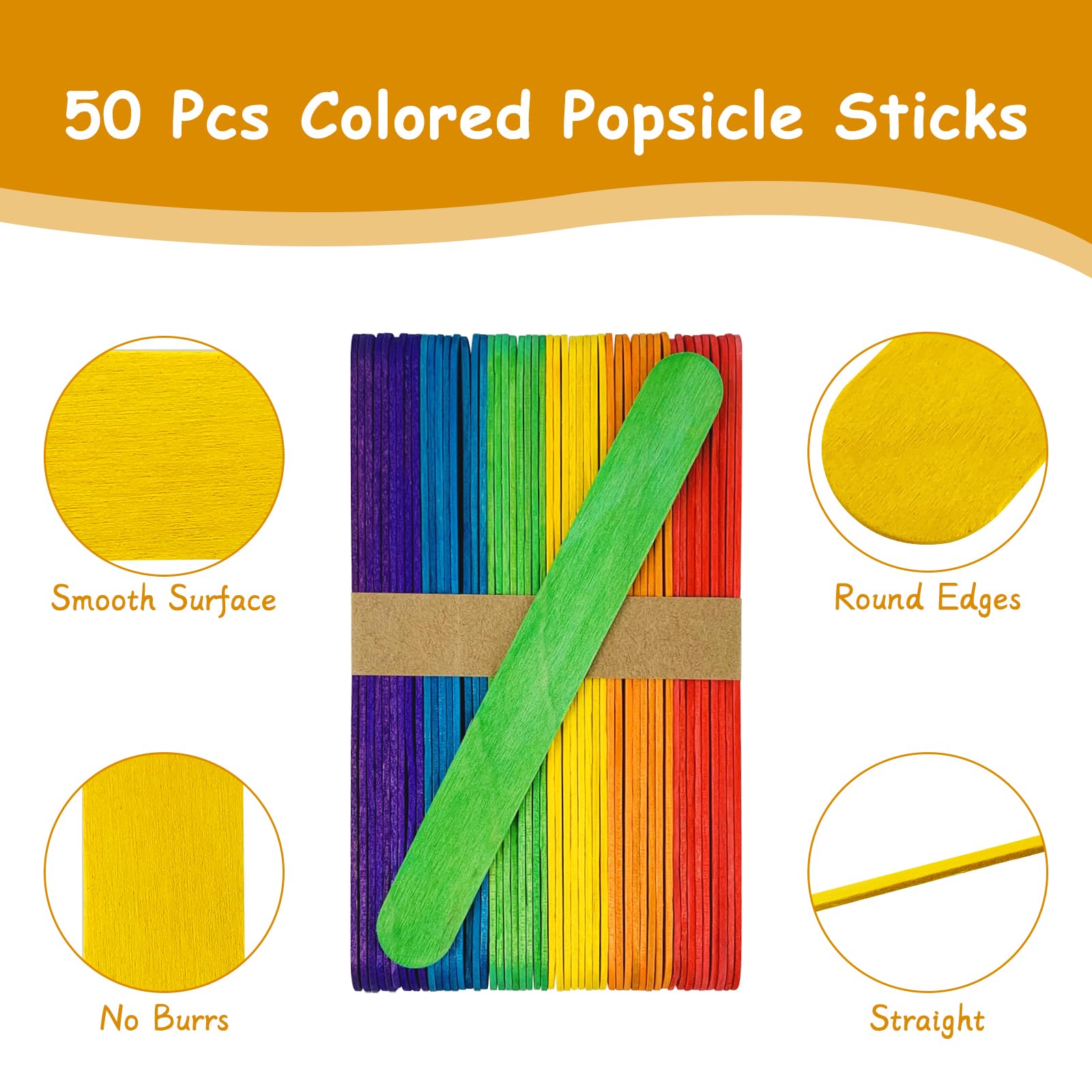 KTOJOY 6” 100 Pcs Colored Jumbo Wooden Craft Sticks Wooden Popsicle Colored Craft Sticks Stick 3/4”Wide Treat Sticks Ice Pop Sticks for DIY Crafts，Home Art Projects, Classroom Art Supplies
