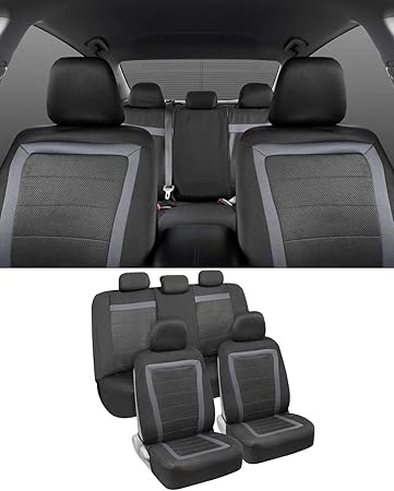 Amazon Com Bdk Freshmesh Car Seat Covers Full Set Gray Accent Front And Back Seat Cover Set With Modern Sideless Design Universal Fit For Car Truck Van And Suvs Automotive