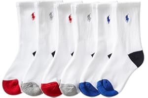 Polo Ralph Lauren Boys' Classic Sport Crew Socks-6 Pair Pack-Soft Stretchy Yarn & Stay Up Top