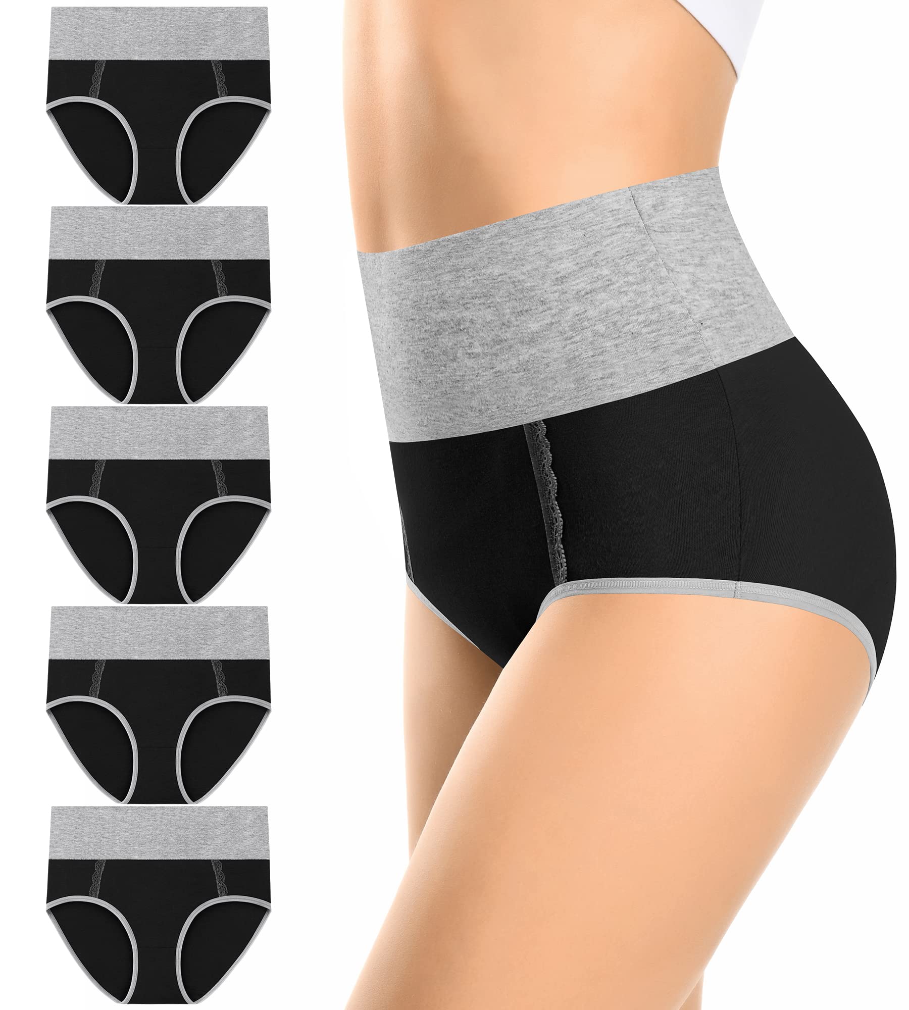 MISSWHO Black Cotton High Waisted Womens Underwear