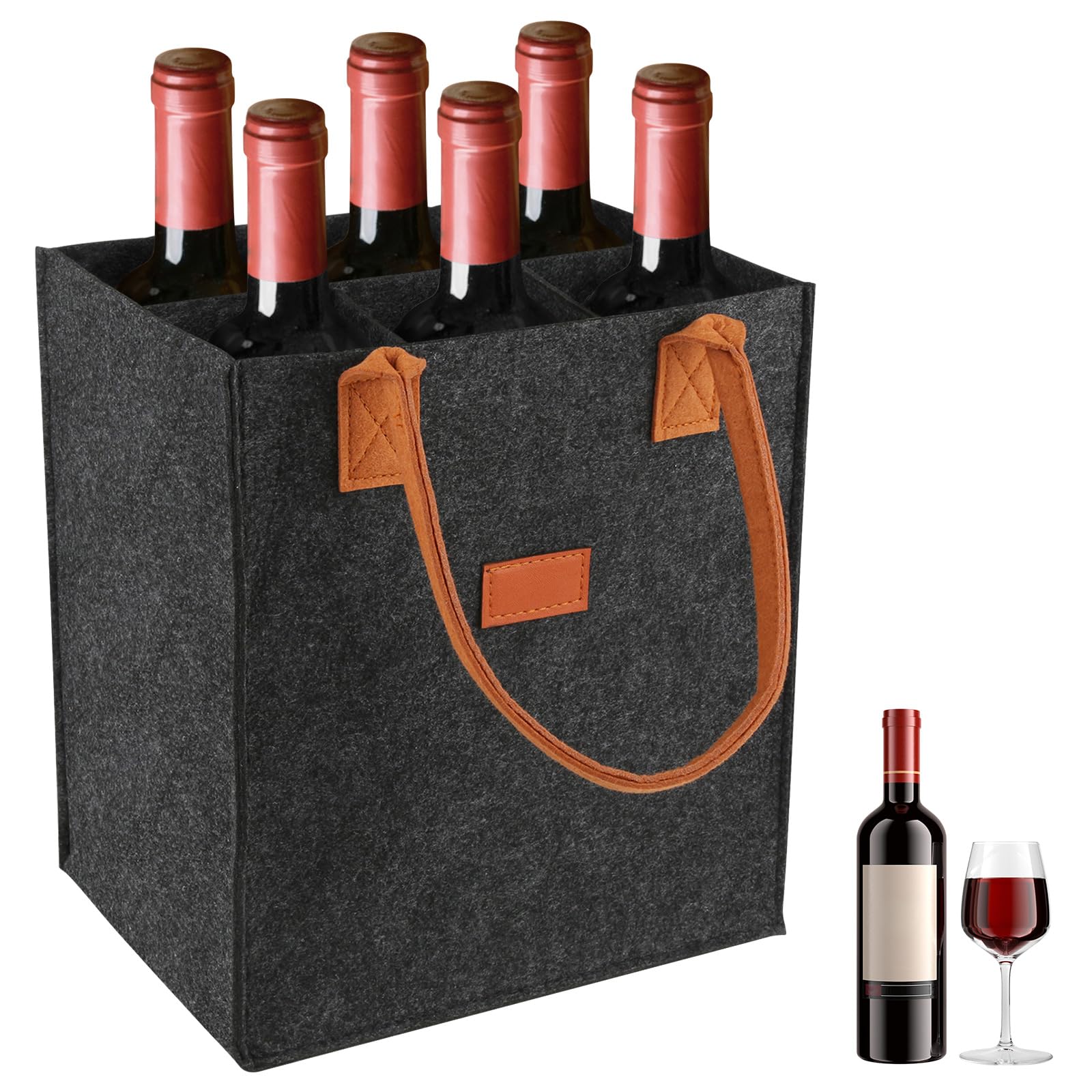Haocjanc Dark Grey Felt Bottle Carrier, 6 Bottle Basket, Reusable, 23 x 18 x 27 cm