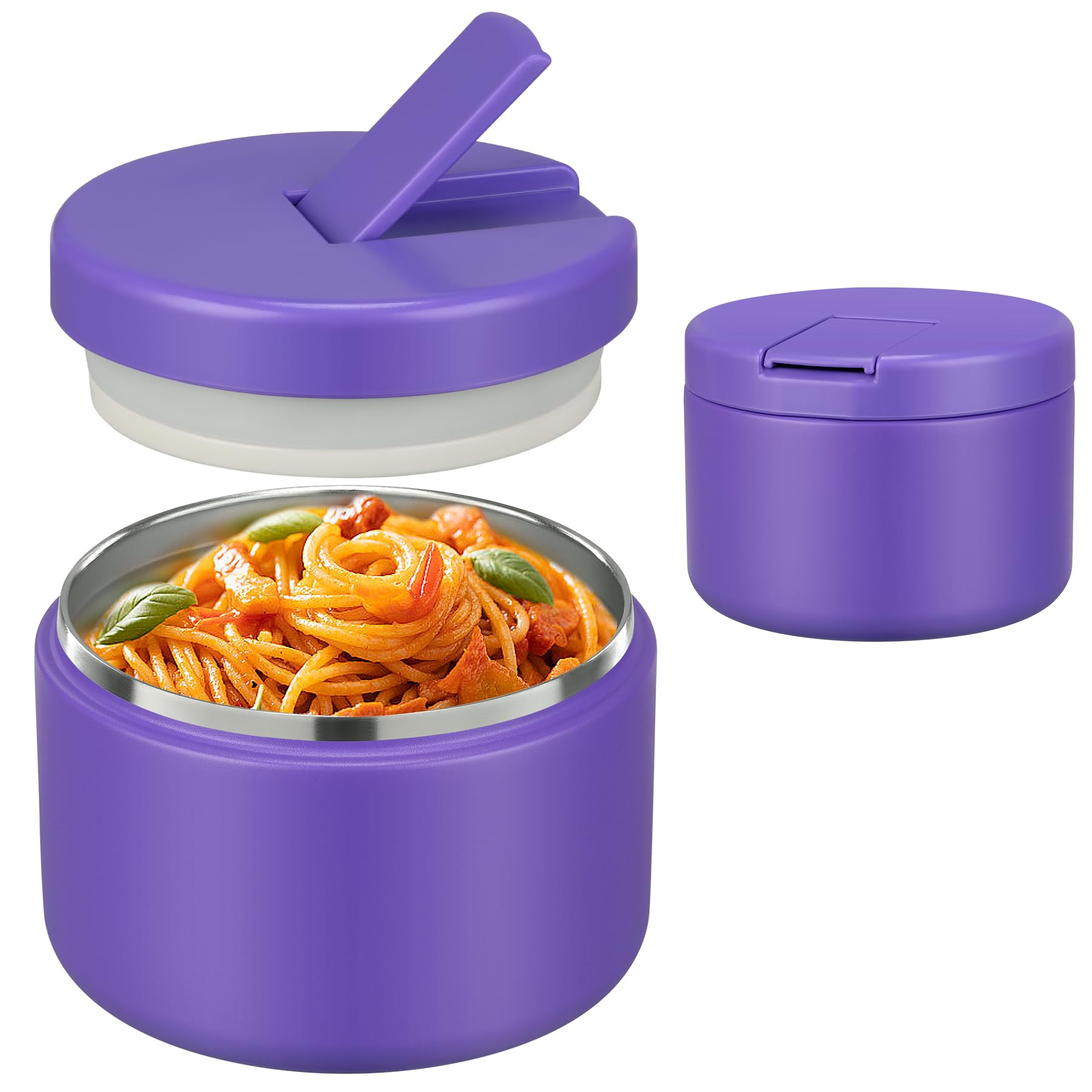 Photo 1 of Pawtong 12oz Insulated Vacuum Food Jar with Buckle Lid Wide Mouth Soup Thermo for Hot Food Kids Leakproof Stainless Steel Lunch Container (Purple, 12OZ)