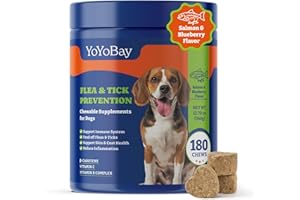 YoYoBay Flea and Tick Prevention for Dogs Chewable - 180 Soft Chews, Salmon & Blueberry Flavor - Dog Flea and Tick Treatment Chewable, Natural Defense- Dog Immune Support Supplement