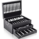 DoubleFill 3 Layer Leather Silverware Storage Box with Lid Drawer Handle, 15.3 x 11.2 Inch Silverware Chest Case with Felt Lined, Flatware and Utensils Organizer for Kitchen Gift, Without Flatware
