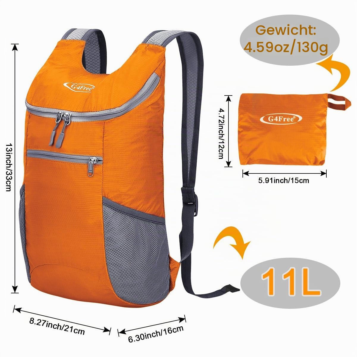 G4Free Faltbarer Rucksack Leichter Tagesrucksack Klein 200g Unisex Packbarer Reiserucksack Wanderrucksack für Wandern Fahrrad 3