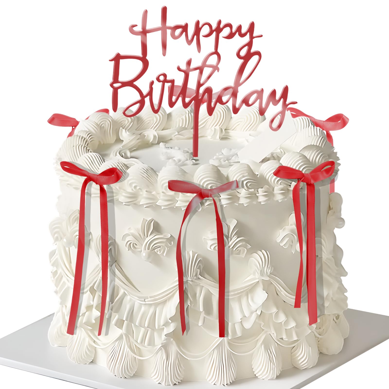 Photo 1 of 7 PCS Bow Cake Topper, Happy Birthday Cake Topper and Bow for Cake Bowknot Ribbons Wedding Party Decorations (red)