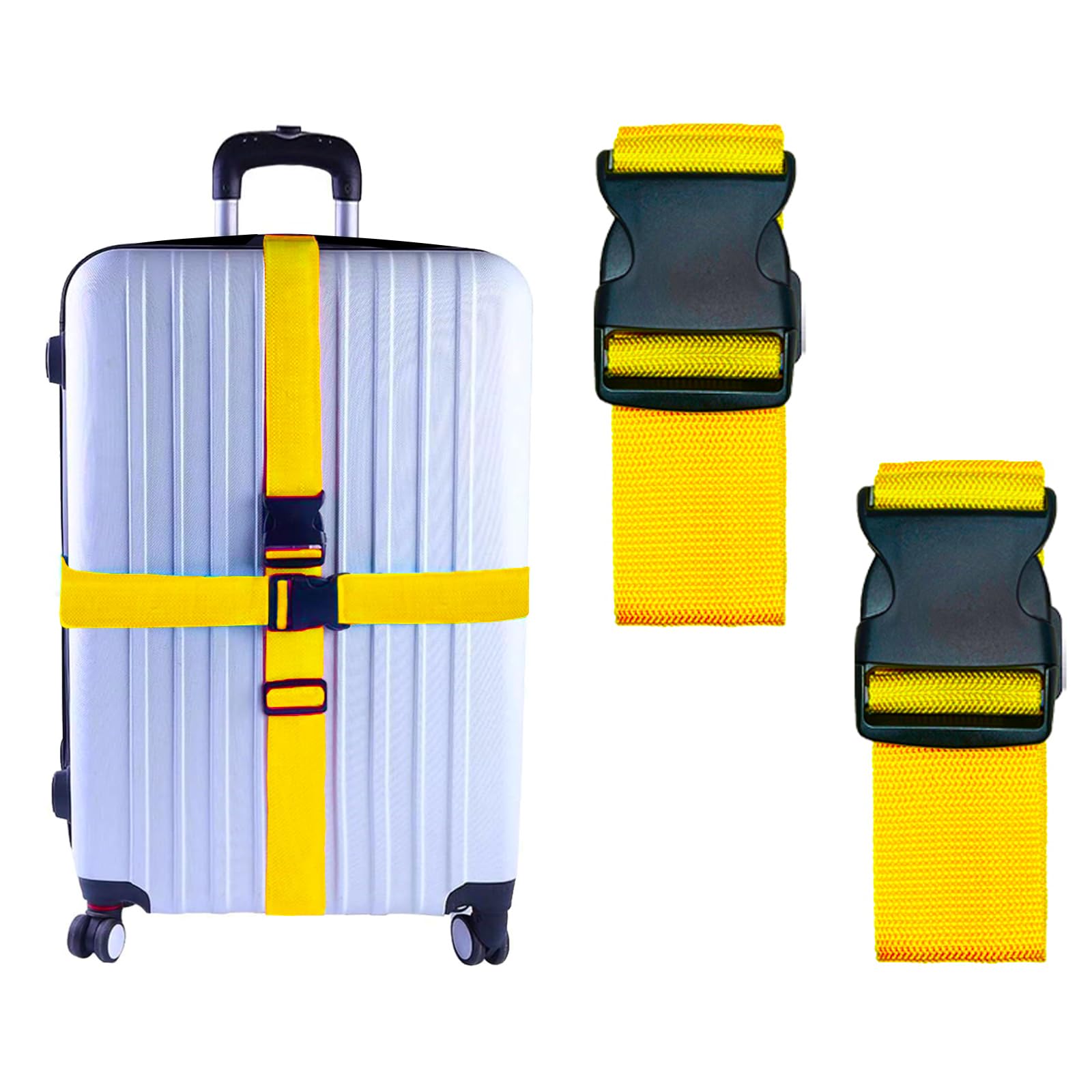 2 Pack Suitcase Straps with Quick Release Buckle, Bright Color, Yellow