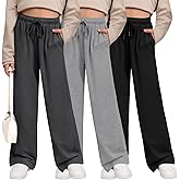 LessonZoo 3 Pack Girls' Sweatpants Wide Leg Drawstring Casual Kids Joggers Open Bottom Loose Solid Teen Pants with Pockets