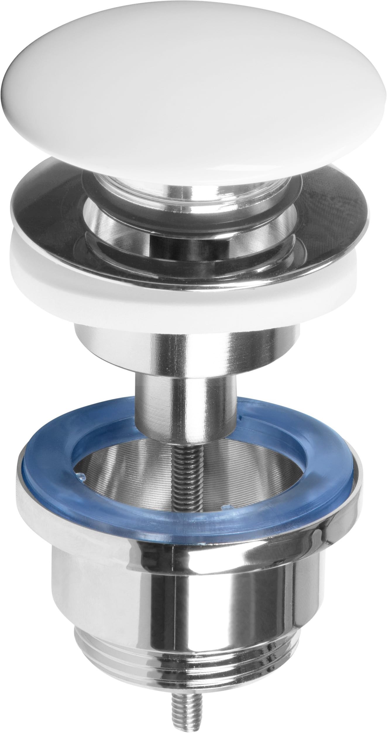 Cornat T317425 Drain Valve for Washbasins - 1 1/4 Inch External Thread - Diameter 66 mm - With Push-Open Function - White/Pop-Up Valve/Sink Drain