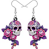 BAMAY Acrylic Sugar Skull Earrings for Women, Spooky Day of the Dead Earrings Dangle Sugar Skull Gifts for Women Jewelry Halloween Costume Accessories