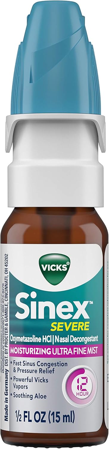 Vicks Sinex Severe Sinus Congestion Nasal Spray, 0.5 fl oz - Moisturizing Ultra Fine Mist with Soothing Aloe: Health & Personal Care