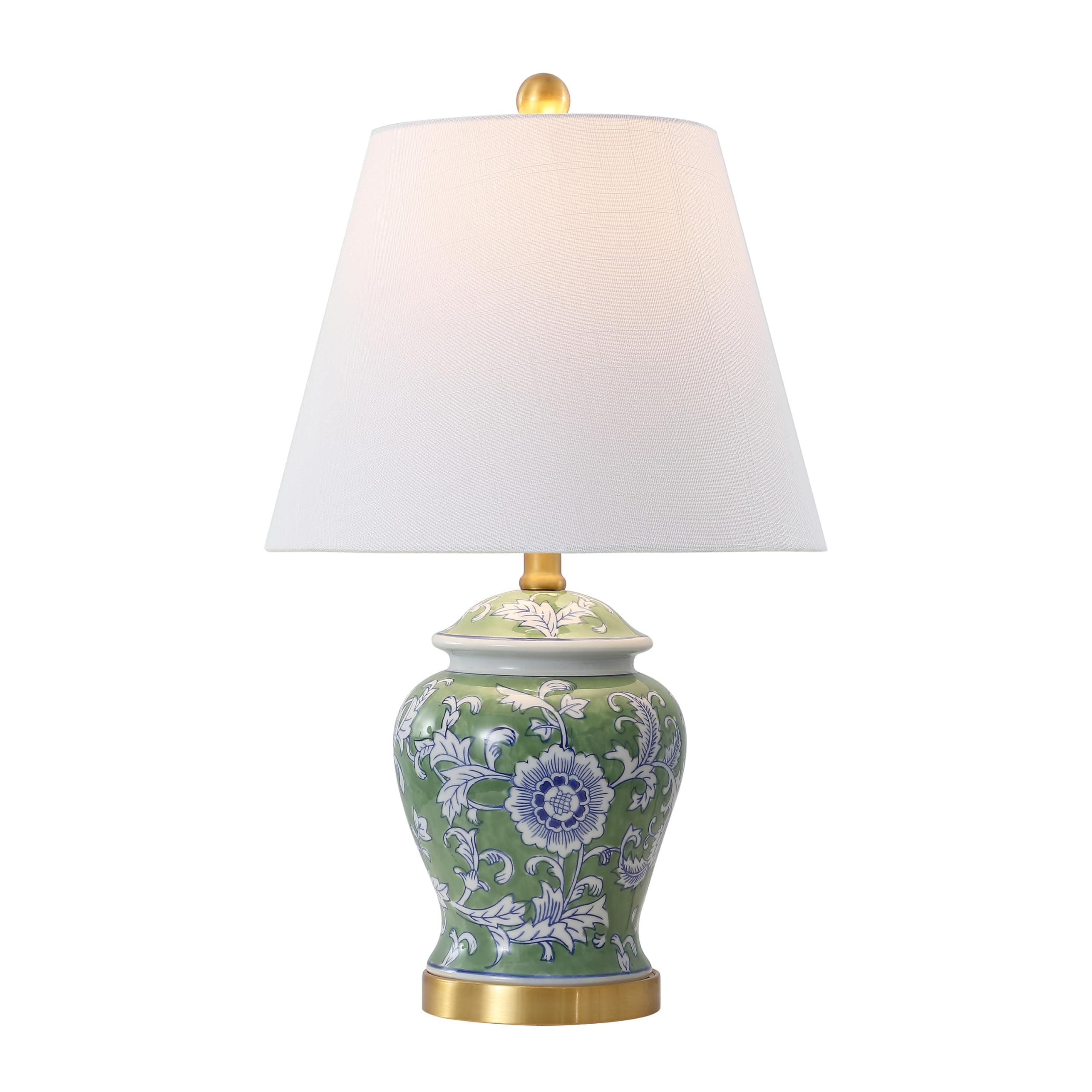 JONATHAN Y JYL3005E Penelope 22" French Country Cottage Ceramic/Iron Chinoiserie Ginger Jar LED Table Lamp, Green/White for Bedroom, Living Room, Office, College Image