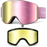Odoland Ski Goggles with Detachable Lens, Frameless Interchangeable Lens Anti-Fog 100% UV Protection Snowboard Snow Goggles