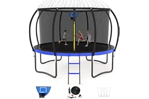 Liyarya Trampoline 12FT 14FT 15FT 16FT Trampoline for Kids/Adults - Outdoor Recreational Trampolines with Enclosure Net Curved Poles and Ladder, Heavy Duty Trampoline Anti-Rust Coating, ASTM Approval