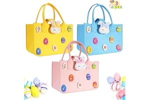 FIHCH 3 PCS Easter Bags with Handles Large Easter Baskets Empty Easter Egg Hunt Bags Made of Felt Easter Gift Bags for Kids 12" x7.8" x6.8