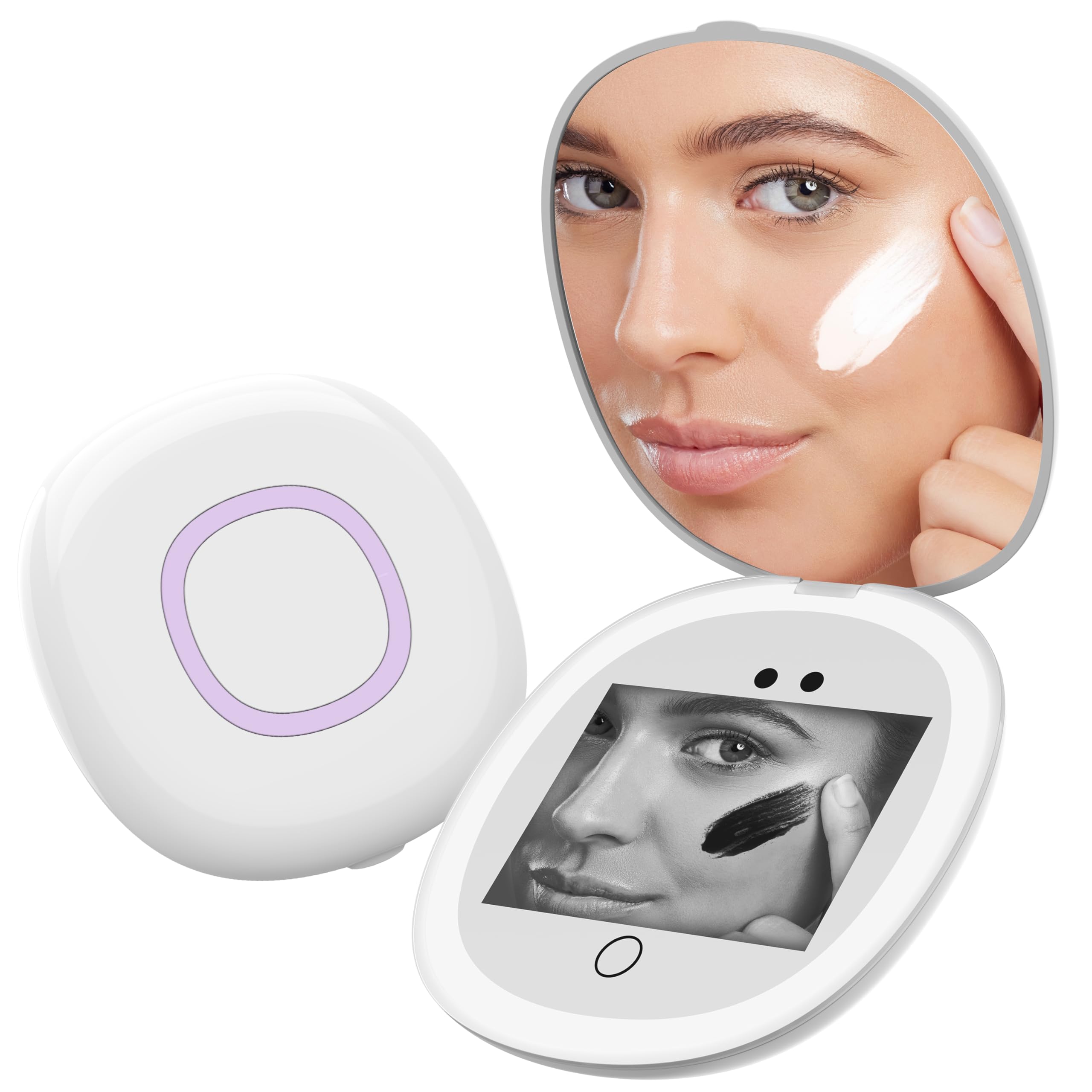 Photo 1 of HAMMSOM UV Mirror for Sunscreen Test with UV Camera, Sun Protection Visualization Travel Makeup Mirror with LED Light and 3X Magnification Pocket Mirror