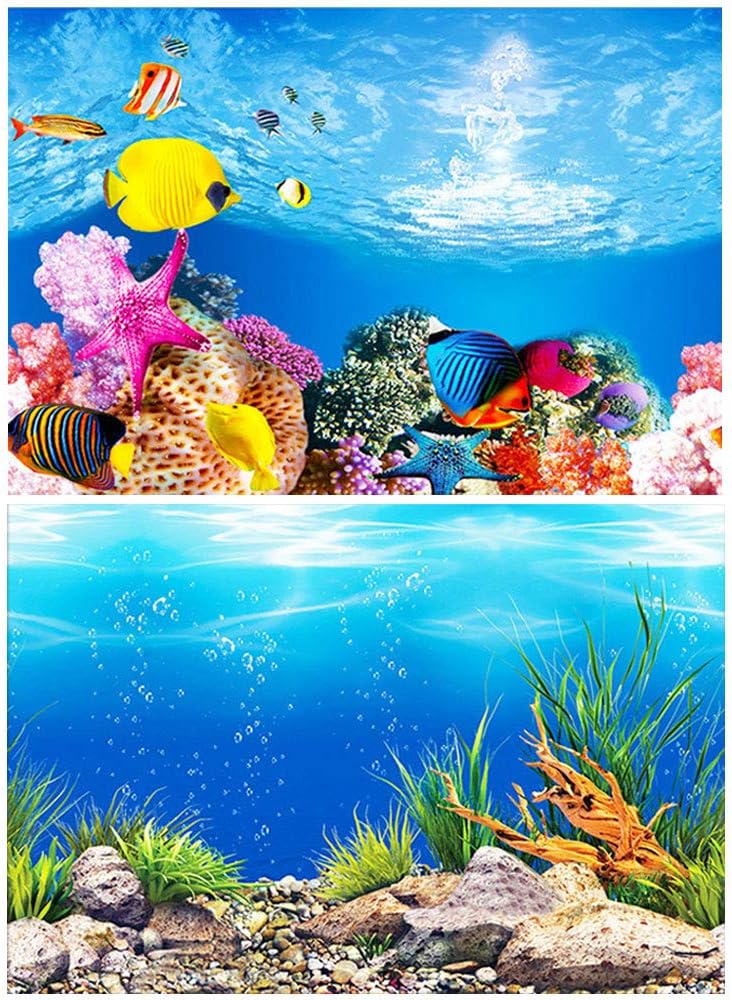 Amakunft Aquarium Background Sticker, Seascape & Coral Reef Double Sides Wallpaper Fish Tank Backdrop Poster