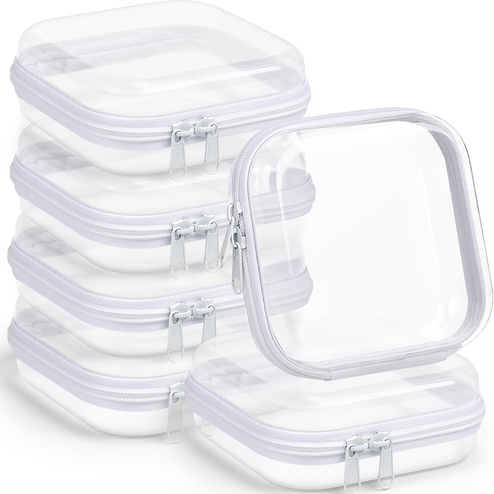 Photo 1 of Sanwuta 6 Pcs Clear Hard Zipper Case Pencil Pouches Hard Plastic Zipper Pouches Makeup Bag Transparent Cases for Snacks Plastic Storage Organizer Box for Travel(White,5 x 5 x 2 Inch)