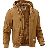 BGOWATU Men's Cotton Work Jacket Insulated Flannel Lined Full Zip Hoodies Active Winter Coat with Utility Pockets
