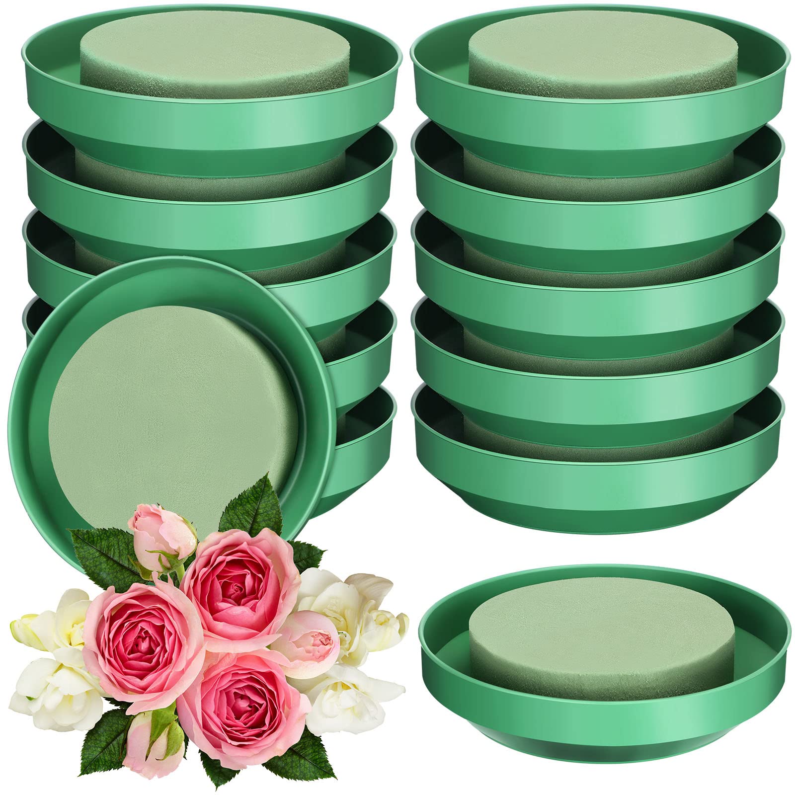 Photo 1 of 12 Sets Large Flower Foam with Bowl Kit 6.5 Inch Round Floral Foam Blocks Bulk DIY Green Flower Arrangement Supplies Floral Arranging Kit for Wedding Birthday Party Table Centerpiece Decorations