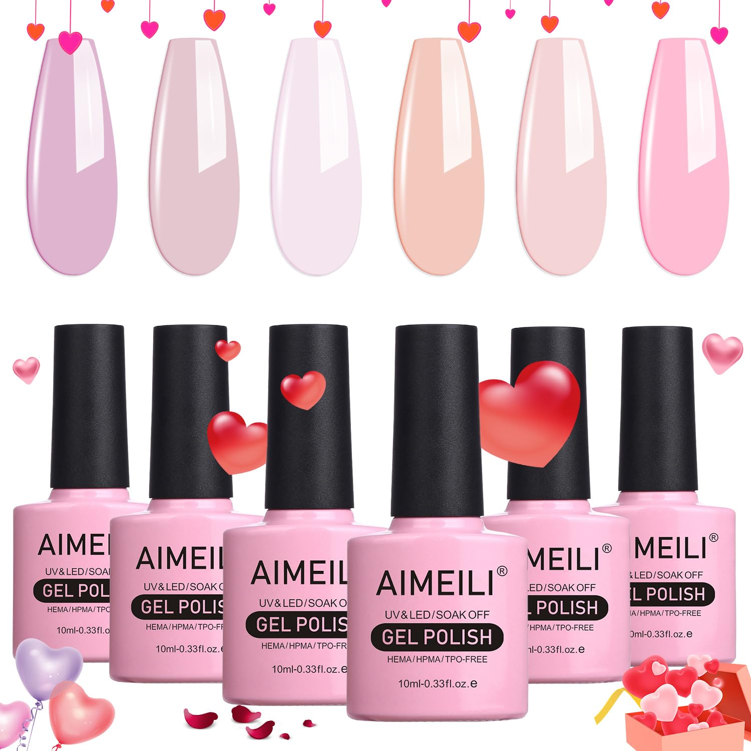 AIMEILI Gel Nail Polish Set Soak Off UV LED Gel Polish Multicolour/Mix Colour/Combo Colour Of 6pcs X 10ml - Gift Kit 31