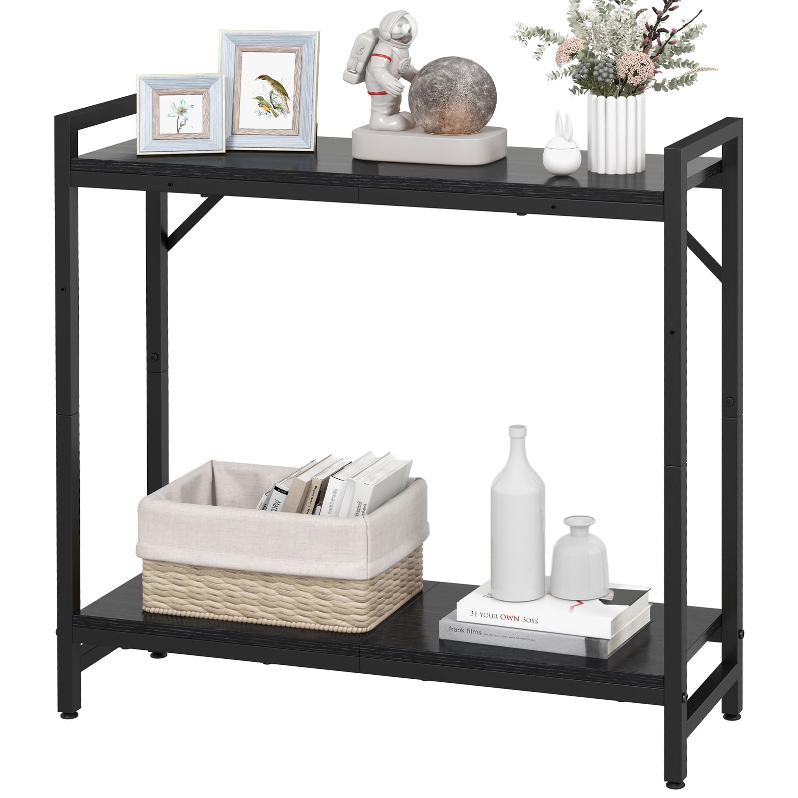 Photo 1 of Livofloral Narrow Console Table, 2 Tier Small Entryway Table, Sofa Table with 2 Support Bar, Industrial Couch Table, Thin Side Table, Display Table for Living Room, Hallway, Bedroom, Foyer, Black