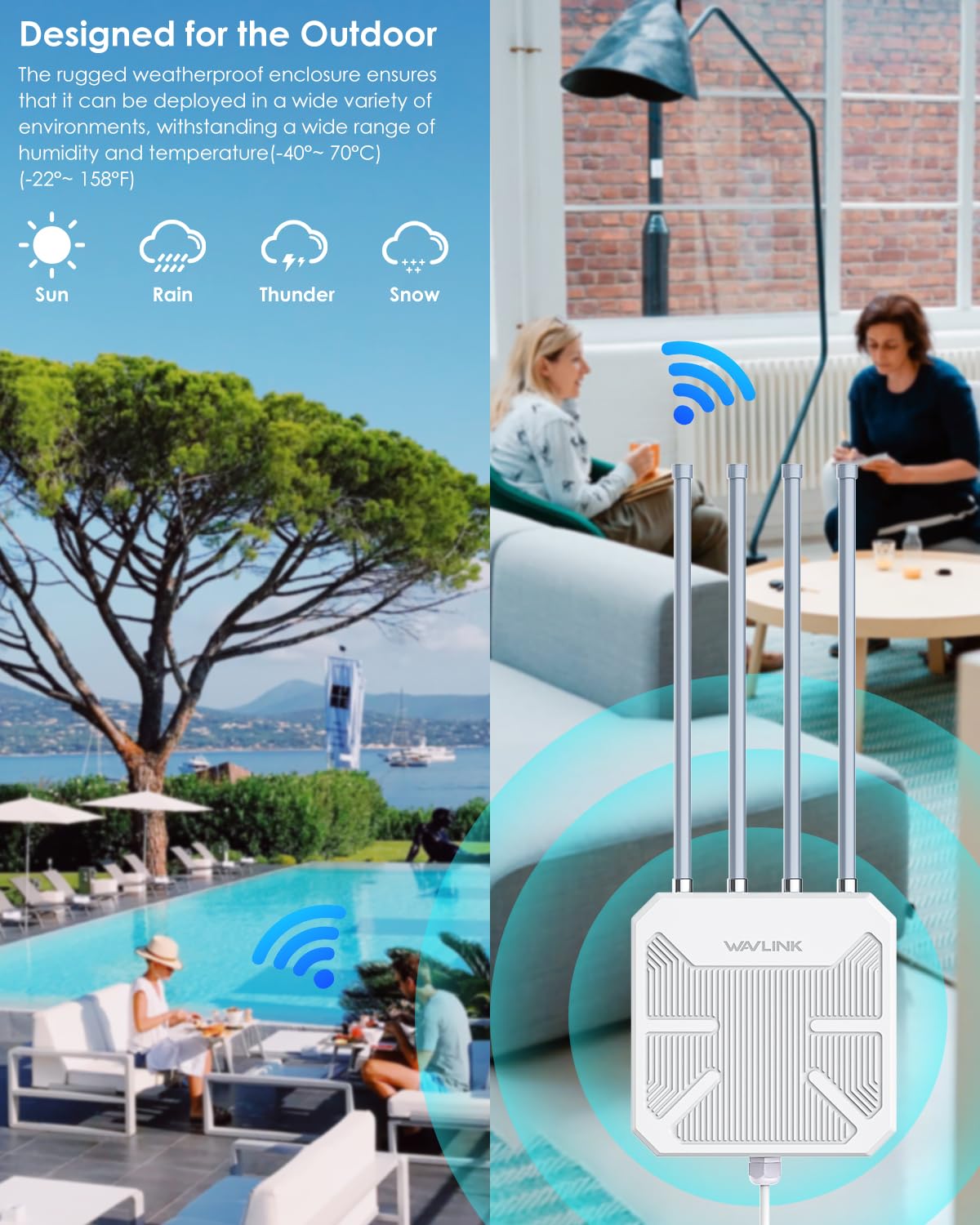 thumbnail image 2 of WAVLINK AX1800 Outdoor WiFi 6 Extender - IP67 Weatherproof, Dual-Band, MU-MIMO, Perfect For Yard & Patio 2 of 4
