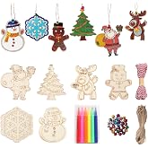 FSAIUIS 30PCS Christmas Wooden Slices with Holes,6 Xmas Styles Unfinished Blank Cutouts Hanging Ornaments for Christmas Trees Decoration DIY Crafts
