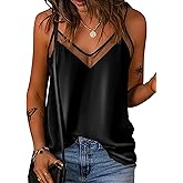 Ekouaer Womens Silk Satin Cami Tank Top 2026 Mesh V-Neck Adjustable Strap Sleeveless Summer Camisole Blouse