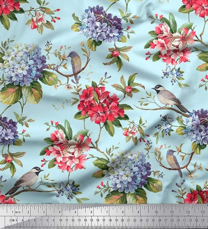 Soimoi Cotton Jersey Fabric Floral,Mountain Bluebird & Carolina