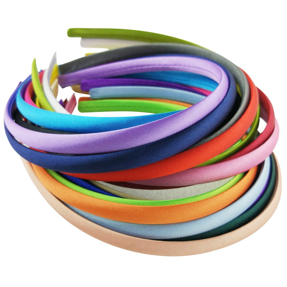 Hixixi 20 Pcs Pack Girls/Women Diy Satin Fabric Covered Ribbon Headbands Hairband (20 Pcs Colors)