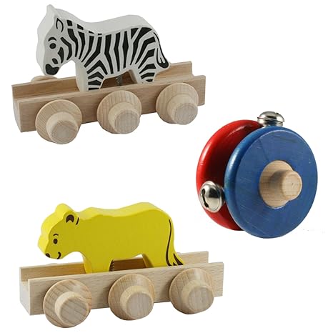 3er Set Kugelbahn Laufteile Zebra Löwin Glockenrad für Holzzauber und Drewa Kugelbahnen