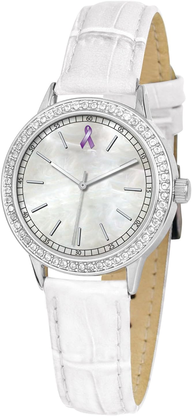 Ewatchfactory Women's 56275-D Pancreatic Cancer Awareness "Sparkle" White Strap Watch